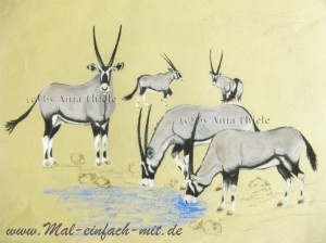 Oryx am Wasser unvollendet Pastellkreide